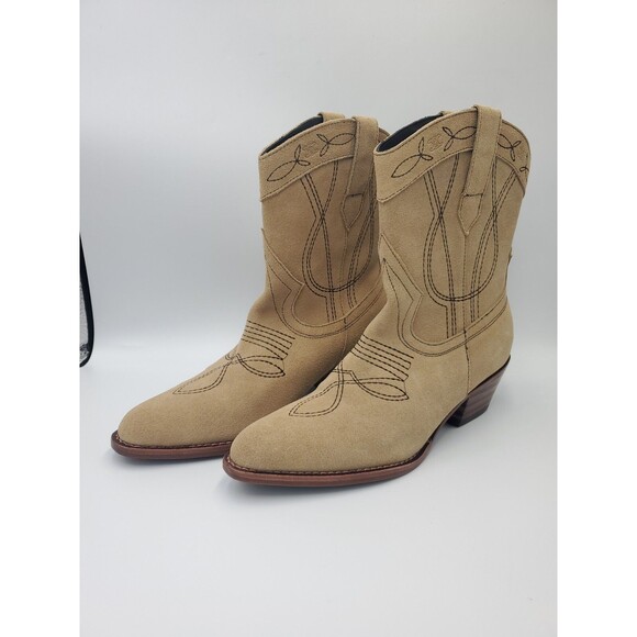Celine Shoes - CELINE Paris Western Low Boots in Suede Beige W/ Dark Stitching Sz 39 EUR 8.5 US